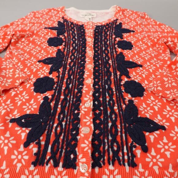 Tabitha Anthropologie Cardigan Medium Orange Floral Fine Knit Embroidery Brunch - Picture 13 of 15